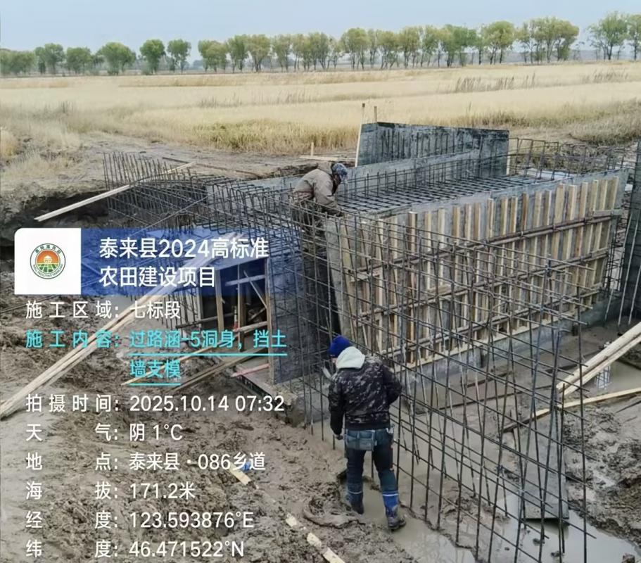泰來高標(biāo)農(nóng)田項(xiàng)目、打板 洞身擋土墻支模 田埂修筑